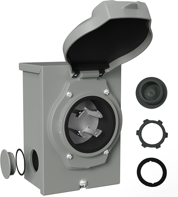 30 Amp Generator Inlet Box Pre-Drilled, NEMA L14-30P 30A 125V/250V Generator Power Inlet Box for 4 Prong Generator Cord ETL Listed, Waterproof Dust Proof for Outdoor Use