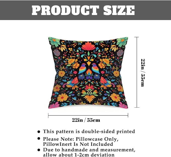 22x22 Inch Outdoor Pillow Covers Set of 2 Waterproof Throw Pillow Covers Decorative Couch Cushion Covers Mexican Birds Flower Square Pillowcases Protectors for Patio Garden Sofa