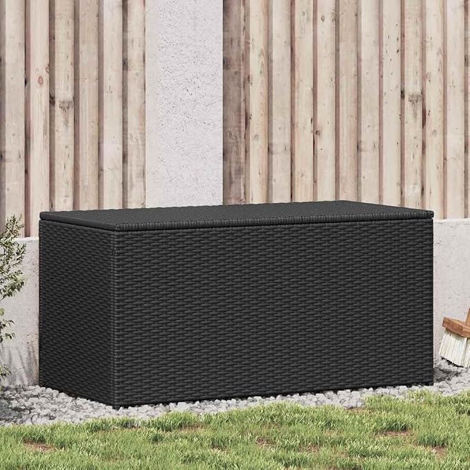 Black Poly Rattan Patio Storage Box 39.3x19.6x19.6 Inches with PE Liner and Zipped Closure