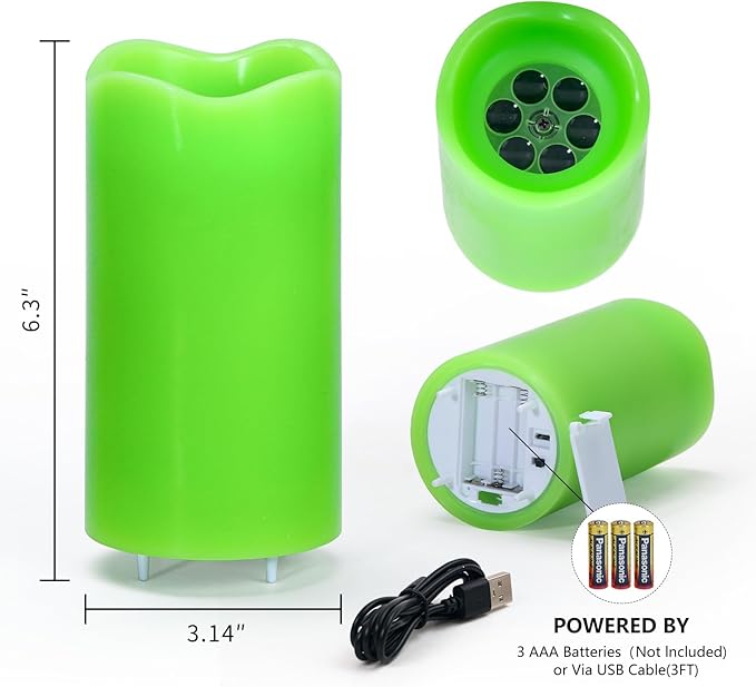 XingsLight St Patricks Day Decorations Flameless Candles with Lucky Clover Projector, Green LED Candle with Remote and Timer