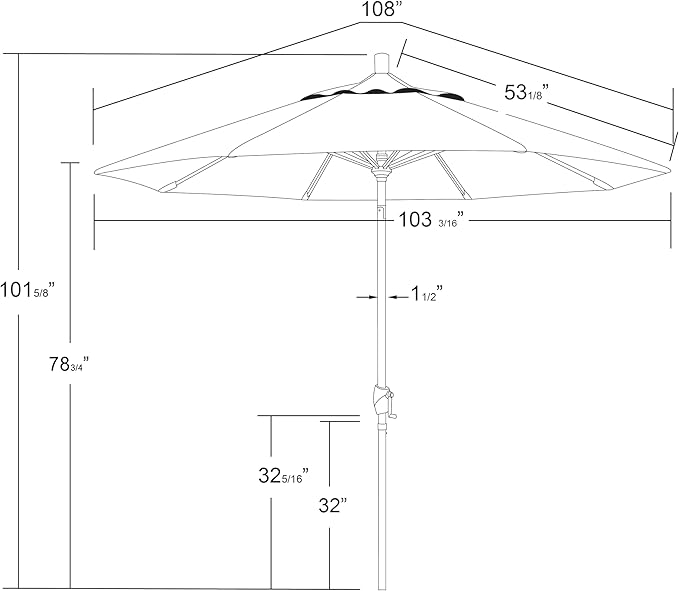 California Umbrella 12-Year-Non-Fading, 9Ft Premium Sunbrella Patio Umbrella, Hand-Crank, Button-Tilt, Black Frame, Beige Fabric