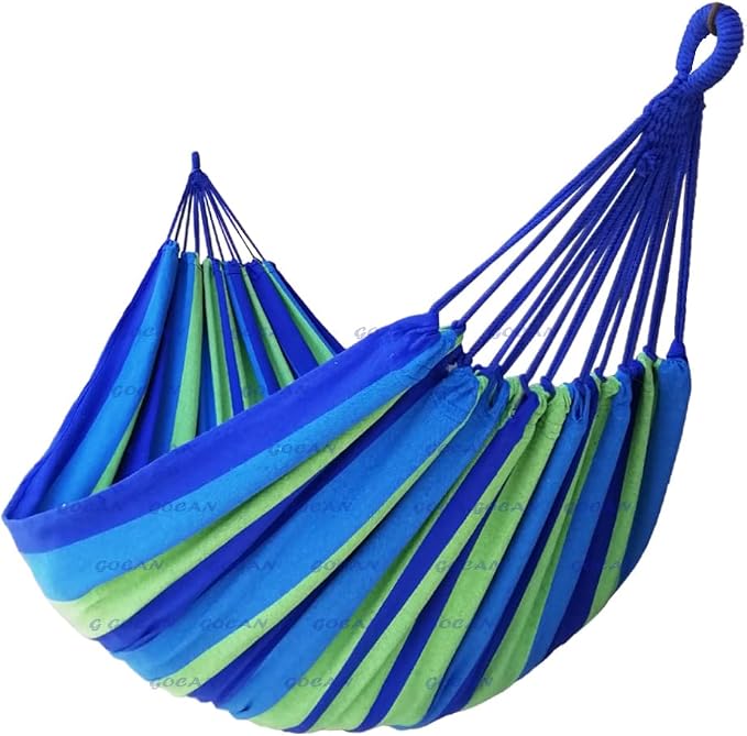 GOCAN Brazilian Double Hammock 2 Person Extra Large Canvas 250x160cm Total Length 350cm Load 500lb Cotton Hammock for Garden Outdoor and Indoor