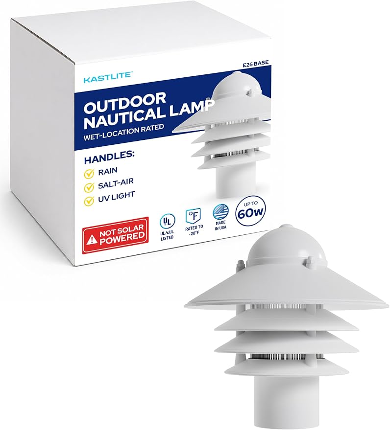 Nautical Post Mount Outdoor Lighting, Salt-Air Tough Rust-Proof Non-Metallic Coastal Lamps, Fits 3" Poles, UL Listed Dock Patio Fence Deck Porch Outdoor Walkway Lights, USA Made, Matte White | Anti-Rust, Waterproof Coastal Outdoor LED Lighting for Yard...
