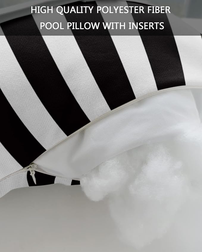 DecorLovee Black Striped Outdoor Recliner Pillows for Head, Farmhouse Waterproof Chair Pillow with Elastic Stripe, Black White Stripes Chaise Lounge Headrest Pillow for Patio/Beach/Pool 1Pack, 11"x16"