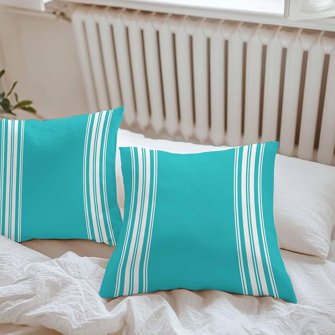 Outdoor Pillow Covers 20x20 Set of 2 Blue Stripe Outdoor Pillows Waterproof Throw Pillow Covers French Stripe Farmhouse Style Pillowcases Decorative Case for Patio Cushion