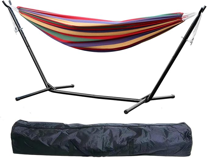 Outdoor Hammock, Camping Hammock, Folding Hammock Height Adjustable Strong Load Bearing High Stability Non-Slip Pad Design Simple Installation Swing Hammock with Heavy-Duty Hammock Stand (Red)