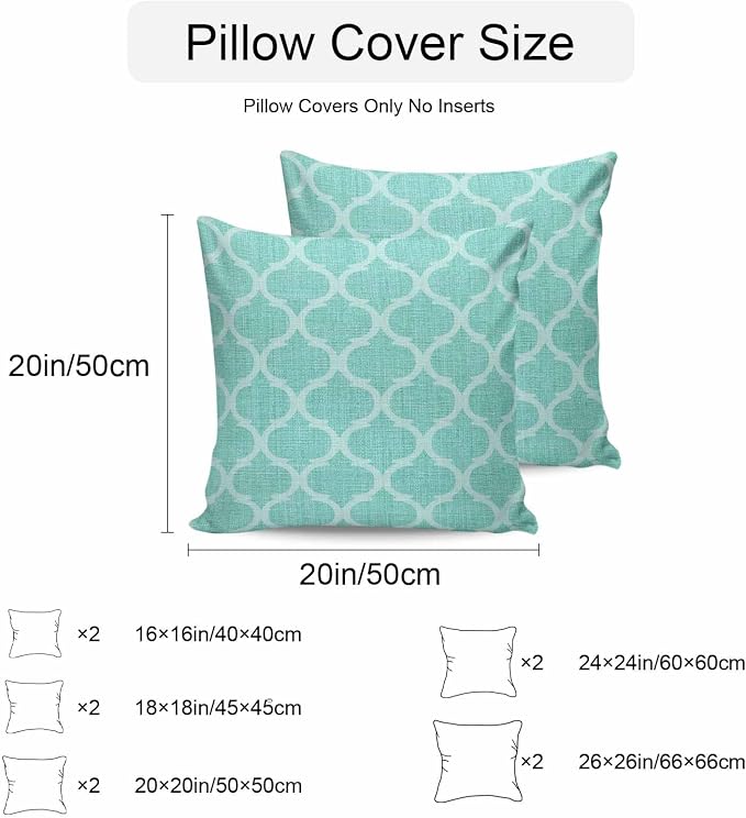 Turquoise Moroccan Outdoor Pillow Covers 24x24 Inch Throw Pillow Covers Set of 2 Waterproof Decorative Pillow Cases Morocco Boho Ethnic Abstract Geometric Cushion Covers for Patio Furniture Garden