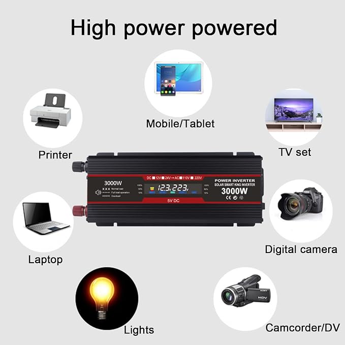 3000W 4000W 6000W Car Inverter DC 12V 24V to AC 110V 220V Modified Sine Wave Power Voltage Converter with Smart Digital Display Screen,3000W-12V