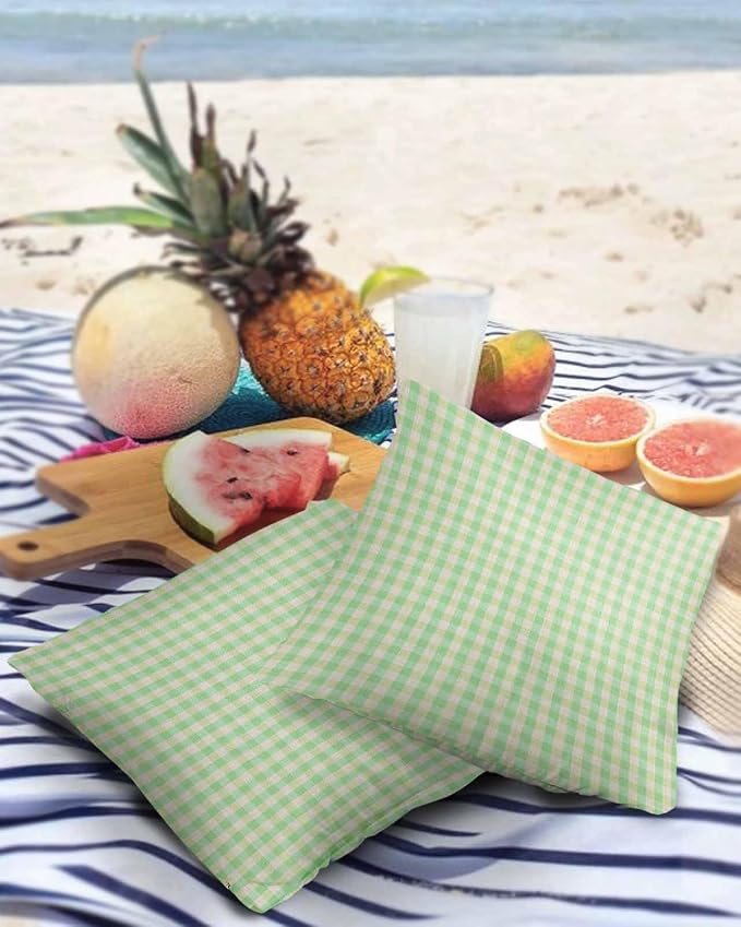 Outdoor Waterproof Throw Pillow Covers Set of 2 Green Buffalo Plaid Pillowcases 20x20 Inches Linen Classic Checked Patio Decorative Pillows Cushion Case Patio Pillows for Couch Bed Chair Garden
