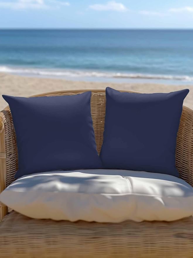 Vandarllin Waterproof Outdoor Pillow Set of 2 Solid Blue Color Decorative Throw Pillows Cover & Insert 16x16 Inch Pillowcase Dark Blue Square Pillows for Couch Sofa Bed Patio Furniture Indoor Outdoor