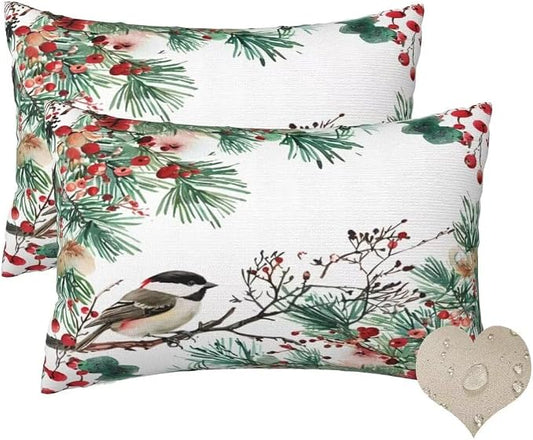 Outdoor Pillows Waterproof Set of 2 Outdoor Pillow Covers 16x24 Inch, Flower Throw Pillows Bird Pillow Covers, Summer Garden Decorative Pillows Outdoor Pillows for Patio Furniture Car Home Decor-hs180