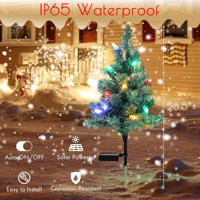 ULAROOM Solar Christmas Tree Lights Decorations - Outdoor Waterproof Xmas Pathway Stake with 20 Strawberry LED in 4 Colors for Garden/Patio/Lawn/Yard, Ornament 2 Packs