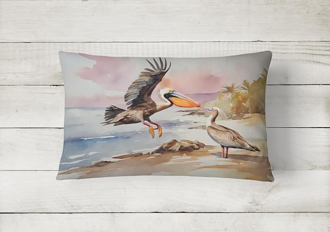 Caroline's Treasures DAC2854PW1216 Pelican Throw Pillow Machine Washable, Indoor Outdoor Decorative Pillow for Couch, Bed or Patio, 12HX16W