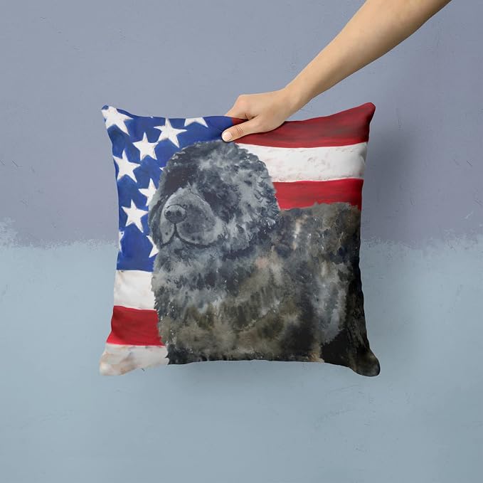 Caroline's Treasures BB9671PW1414 Newfoundland Patriotic Fabric Decorative Pillow Machine Washable, Indoor Outdoor Decorative Pillow for Couch, Bed or Patio, 14Hx14W
