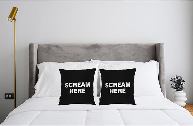 Swono Scream Here Pack of 2 Throw Pillow Cases, Funny Words Cozy Pillow Cover Square 18"X18" Cushion Case Set Pillowcase Decorative for Home Sofa Bedroom Car Office, Black White