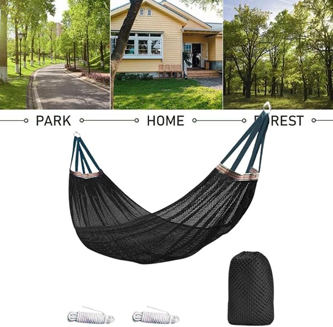 Outdoor Travel Hammock, Portable Camping Hammocks, Outdoor Sport Hammock, Mesh Net Nylon Rope Sleeping Bed with Tree Straps Travel Bag for Garden Beach Yard Travel