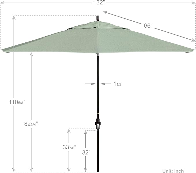 California Umbrella 11Ft Premium Sunbrella Patio Umbrella, Hand-Crank, Tilt-Collar, Bronze Frame, Spa Fabric