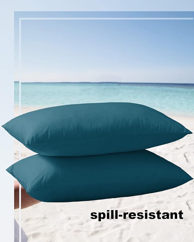 Outdoor Waterproof Throw Pillow Covers Set of 2 Dark Teal Lumbar Pillowcases 20x12 Inches Solid Green Color Patio Decorative Pillows Cushion Case Patio Pillows for Couch Bed Chair Garden