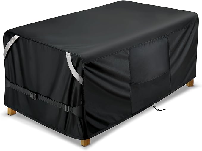COSLFY Waterproof Patio Furniture Covers for Table, Heavy-Duty 600D Oxford Outdoor Dining Set Cover with Drawstring, UV-Resistant All-Weather Protection, Fits 48L x 28W x 13H Inch(Black)