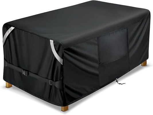 COSLFY Waterproof Patio Furniture Covers for Table, Heavy-Duty 600D Oxford Outdoor Dining Set Cover with Drawstring, UV-Resistant All-Weather Protection, Fits 48L x 28W x 13H Inch(Black)