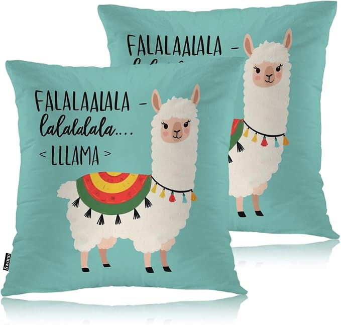 Swono Llama Cozy Pillowcases, Funny Alpaca Llama Falala Decorative Throw Pillow Covers, Outdoor, Office, Sofa, Car, Picnic, 18" x 18", 2 Pack