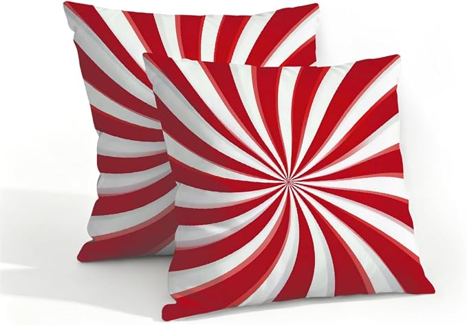 16x16 Inch Outdoor Pillow Covers Set of 2 Waterproof Throw Pillow Covers Decorative Couch Cushion Covers Candy Cane Swirl Square Pillowcases Protectors for Patio Garden Sofa