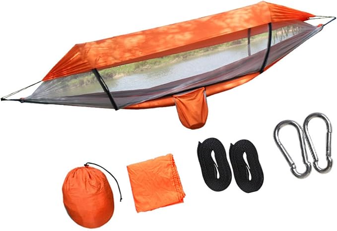 Quick Setup Hammock Including Netting and Canopy Perfect for Backyard or Holiday Sun Shelter Hammock