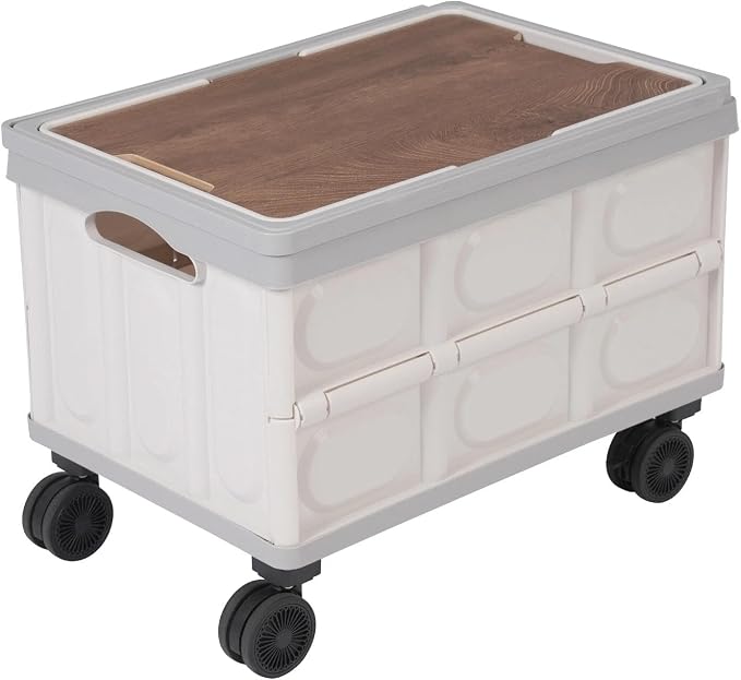 for Foldable Cart Gray Large Capacity 55L Container Outdoor Storage Box W/ 4
