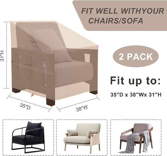 Patio Chair Cover, 600D Heavy Duty Lounge Deep Seat Cover Waterproof Outdoor Chair Covers for Lawn Furniture, All-Weather Protection Lawn Chair Covers(35" W x 38" D x 31" H)