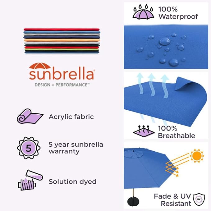 Midtown Umbrellas Push & Pop 8 Ft Patio Umbrellas with Push & Pop Mechanism, Fiberglass Ribs & Sunbrella Fabric – Outdoor Umbrella for Deck, Pool, Cafés and Hotels – Dark Blue Canopy, Black Pole