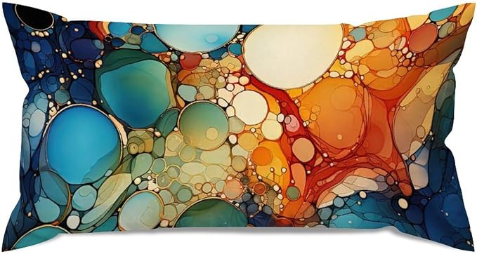 Lumbar Pillow Cover Ink Rainbow Shapes with Gold Cushion Cases Modern Abstract Alcohol Ink Textures Pillow Cover Accent Outdoor Garden Decoration for for Home Decor Sofa Bedroom Car 12x24in
