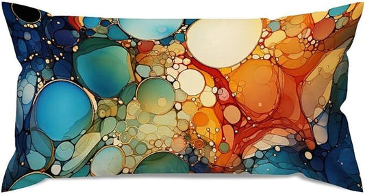 Lumbar Pillow Cover Ink Rainbow Shapes with Gold Cushion Cases Modern Abstract Alcohol Ink Textures Pillow Cover Accent Outdoor Garden Decoration for for Home Decor Sofa Bedroom Car 12x24in