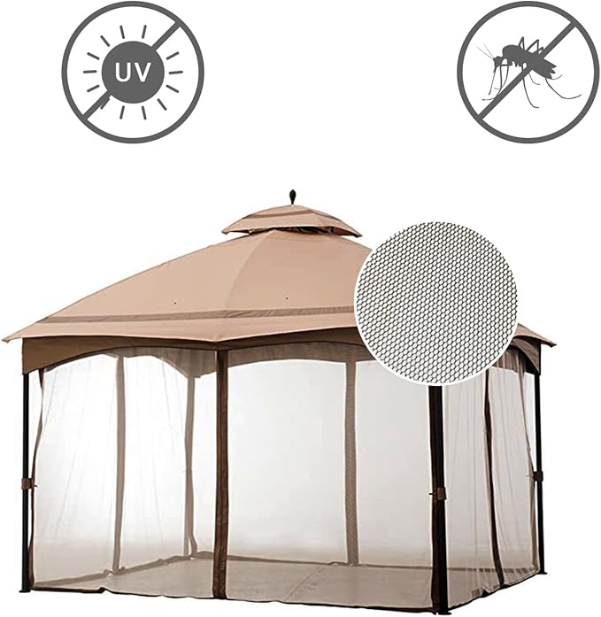 Gazebo Universal Replacement Mosquito Netting,10' x 12' Outdoor Canopy Net Screen 4-Panel Sidewall Curtain, with Zippers，Excluding Gazebo (Brown)