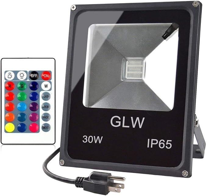 LED RGB Flood Light Stage Lighting, 30W Outdoor Color Changing Lights with Remote Control, IP65 Waterproof Dimmable Wall Washer Light, Flood Lamp 16 Colors 4 Modes with US 3-Plug
