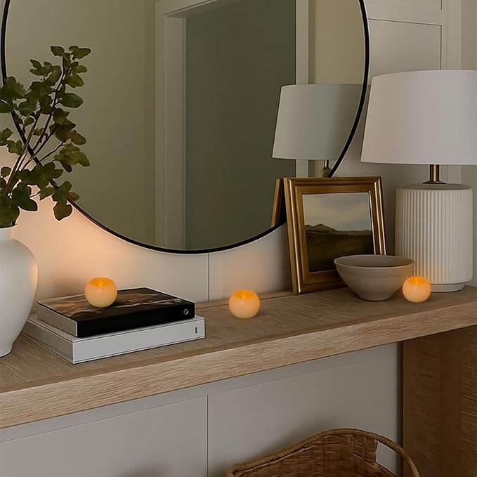 FURORA LIGHTING Small Ivory Real Wax Flameless Candles, Pack of 3 – LED Flickering Small Round Candles, 2.4” x 1.6”, Battery Included, Ideal for Home Décor