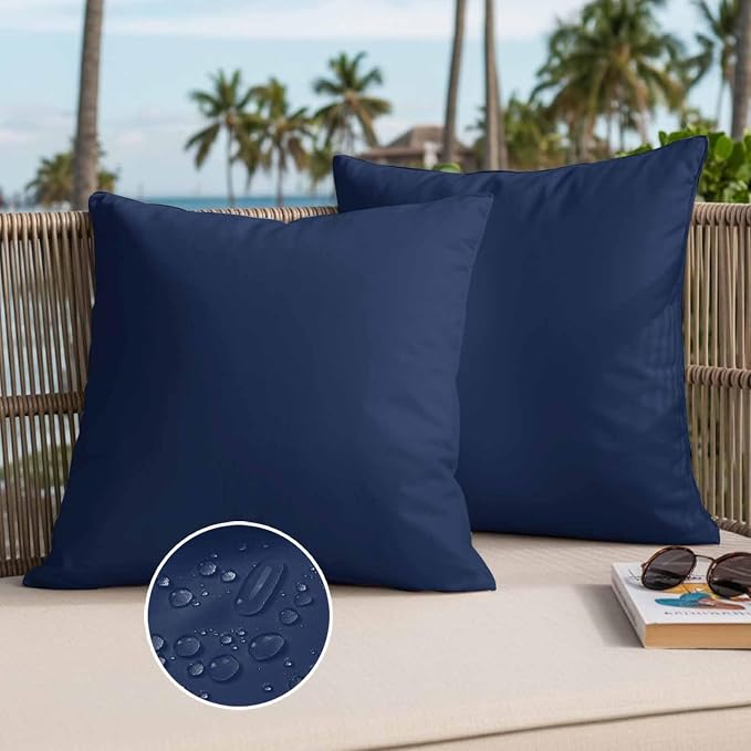 Waterproof Pillow Covers Set of 2 18x18 Inch Navy Blue Outdoor Cushion Covers Solid Color Decorative Pillow Cases for Patio, Sofa, Couch, Garden, Balcony