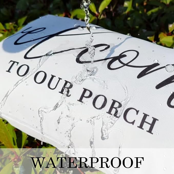 ONWAY White Outdoor Welcome Throw Pillow Covers 12x20 Inch Waterproof Black and White Decorative Cushion Cover for Patio Furniture Garden Spring Summer Decor