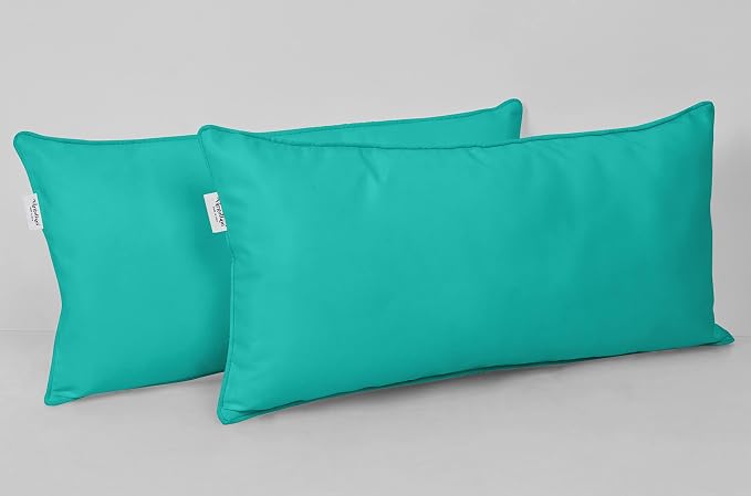 Indoor/Outdoor Polyester Fabric Lumbar Pillow Cover, All-Weather Waterproof Rectangular Cushion Case for Patio Furniture, 12 x 24 Set of 2 -Turquoise Green