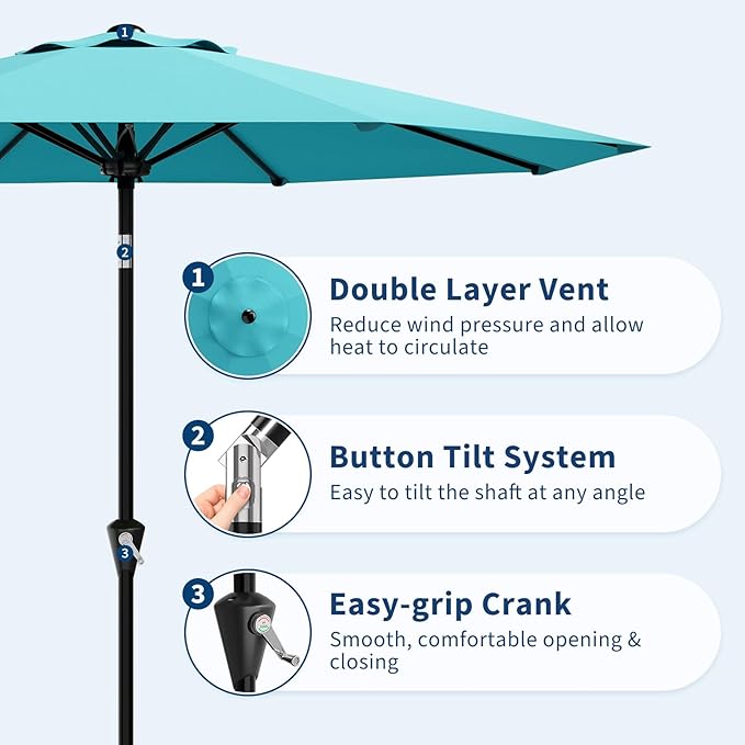 Garvee 10FT Patio Umbrella - Outdoor Table Umbrella with Smooth Crank Lift, Push Button Tilt and 8 Sturdy Ribs - Market Umbrella UV Protection Waterproof for Pool, Deck, Yard, Garden
