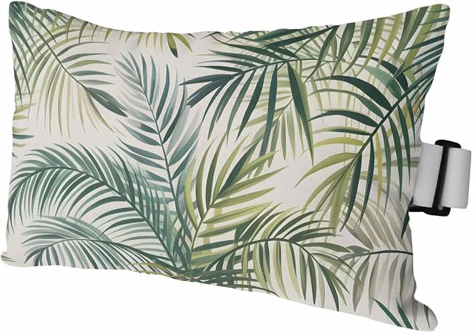 Outdoor Pillow for Lounge Chair with Strap & Insert Green Palm Leaves Recliner Head Pillow Tropical Leaf Plant Waterproof Headrest Patio Lumbar Pillows for Beach Pool Office Chaise Chair 11x16 Inch