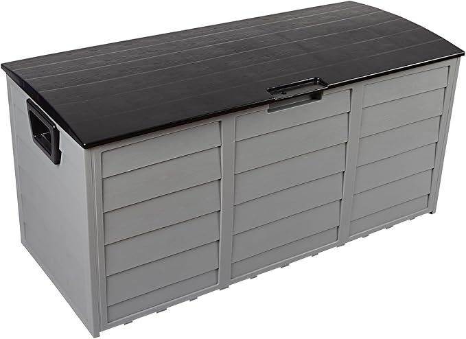 75gal Patio Garden Storage Deck Box, Large Storage Box Organizer, Lockable Seat & Wheels Durable Plastic Weatherproof Extra Storage for Tools, Cushions, Toys Easy Assembly Black