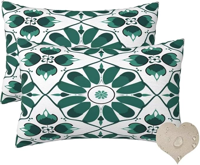Outdoor Pillows Waterproof Set of 2 Outdoor Pillow Covers 16x24 Inch, Green Throw Pillows Nordic Pillow Covers, Summer Garden Decorative Pillows Outdoor Pillows for Patio Furniture Home Decor -hs373