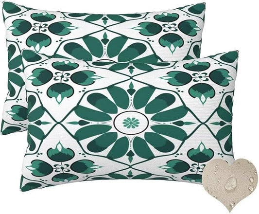 Outdoor Pillows Waterproof Set of 2 Outdoor Pillow Covers 16x24 Inch, Green Throw Pillows Nordic Pillow Covers, Summer Garden Decorative Pillows Outdoor Pillows for Patio Furniture Home Decor -hs373