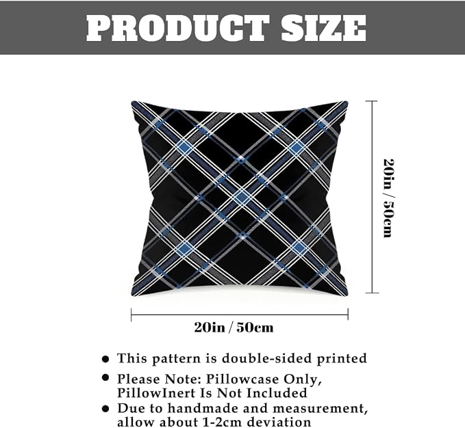 20x20 Inch Outdoor Pillow Covers Set of 2 Waterproof Throw Pillow Covers Decorative Couch Cushion Covers Black Checkered Grey Square Pillowcases Protectors for Patio Garden Sofa