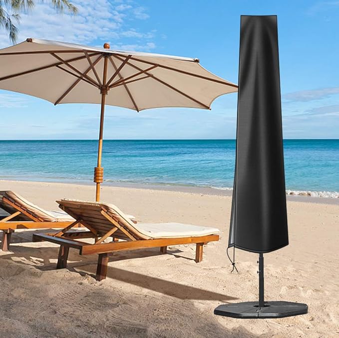 OKPOW Umbrella Cover 420D Oxford Fabric Patio Umbrella Covers Waterproof with Zip, for 9ft to 12ft Garden Outdoor Umbrella (Black)