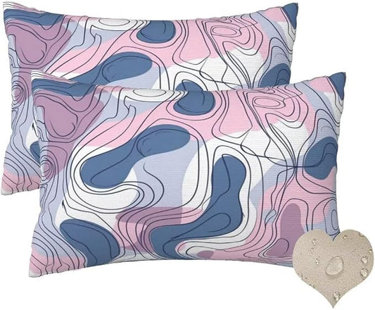 Outdoor Pillows Waterproof Set of 2 Outdoor Pillow Covers 16x24 Inch, Abstract Throw Pillows Geometric Pillow Covers, Garden Decorative Pillows Outdoor Pillows for Patio Furniture Car Home Decor-hs312