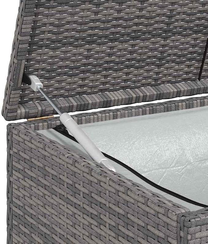 Outdoor Garden Storage Box, Large Patio Deck Box with Synthetic Poly Rattan and Steel Frame, Collapsible Storage Chest for Backyard and Terrace, 47.2 x 47.2 x 23.6 Inches, Grey