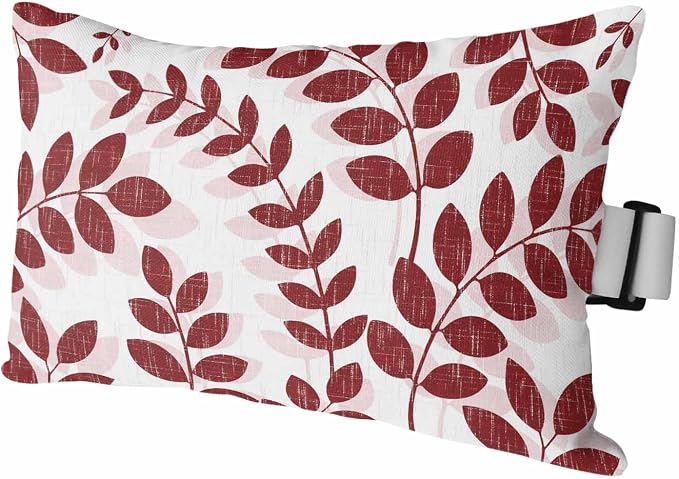 Chaise Lounge Headrest Pillow 1 Pack, Burgundy Leaves Waterproof Chair Pillows with Insert & Adjustable Elastic Strap for Beach Recliner, Summer Farmhouse Botanical Leaf Branch Outdoor Patio Pillow