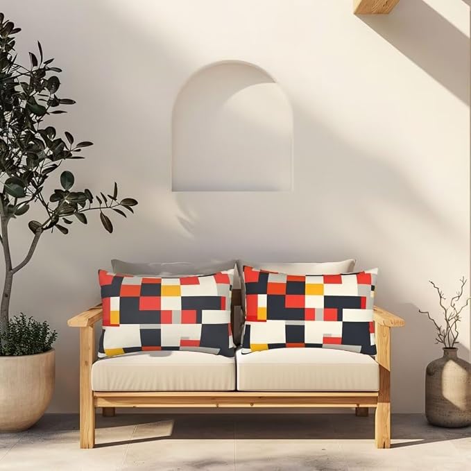 Outdoor Pillows Waterproof Set of 2 Outdoor Pillow Covers 16x24 Inch, Modern Throw Pillows Vintage Pillow Covers, Garden Decorative Pillows Outdoor Pillows for Patio Furniture Car Home Decor -hs447