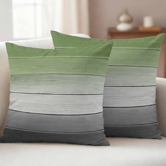 Sage Green Gray Outdoor Pillow Covers 18x18 Inch Throw Pillow Covers Set of 2 Waterproof Decorative Pillow Cases Vintage Country Ombre Chic Wooden Grain Cushion Covers for Patio Furniture Garden Couch